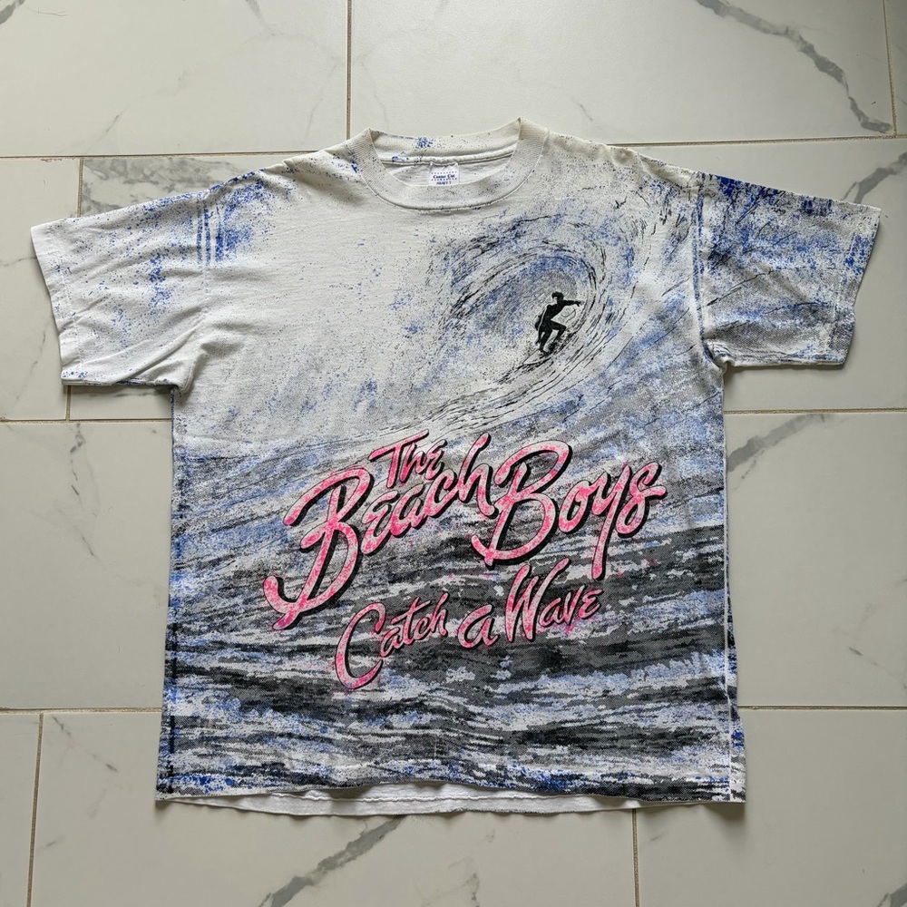 Vintage 1990s 90s The Beach Boys Catch A Wave T Shirt Tee Size XL Blue White AOP